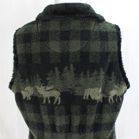 Woolrich Vest Womens Size L Green Black Check Moose Full Zip Front Pockets - Picture 6 of 9